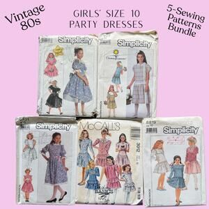 5 Piece Lot Vintage 80s Sewing Pattern Simplicity Girls Victorian Modest Dress